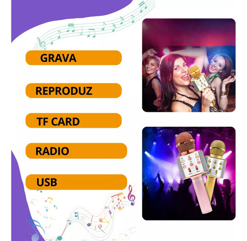 Microfone Karaoke Sem Fio Muda Voz Bluetooth Youtuber Rosa Preto