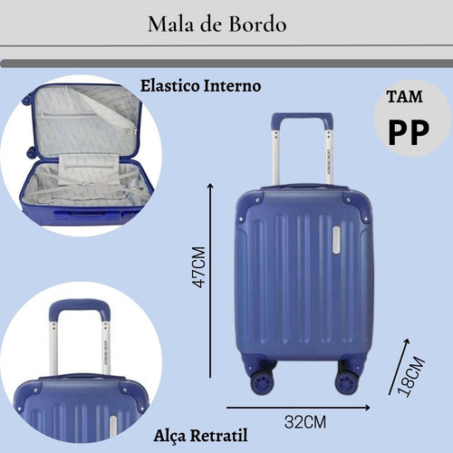 Imagem 4 de 6 de Mala De Viagem Bordo E Frasqueira Kit 3 Peças 2 Malas P E Pp