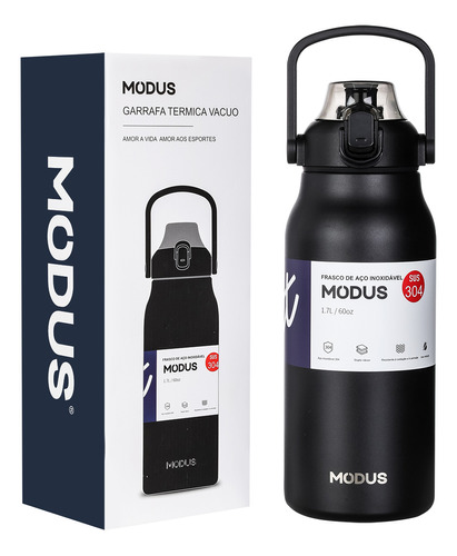 Modus Garrafa Térmica Isolada A Vácuo De Aço Inoxidável 1700ml Cor Preto