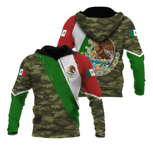 Sudadera Con Capucha De Camuflaje De La Bandera De México 06