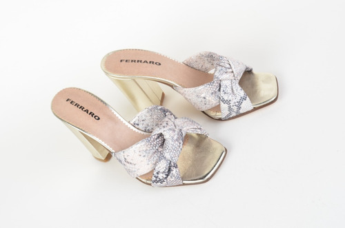 Imagen 10 de 10 de Zuecos Sandalias Taco Alto De Mujer De Cuero Knot - Ferraro