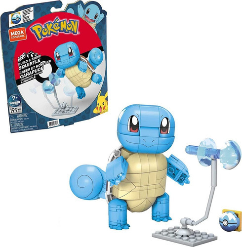 Mega Construx, Pokémon, Squirtle, azul, 10 cm, Mattel, número de piezas 199
