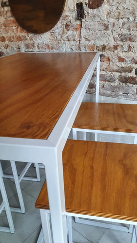 Mesa Desayuno Barra 120x60 + 4 Taburetes Industrial Madera