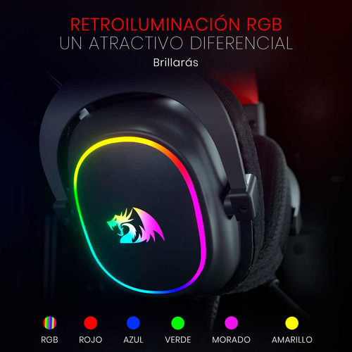 Fone De Ouvido Gamer Redragon Zeus X H510-rgb Preto Com Luz Preto