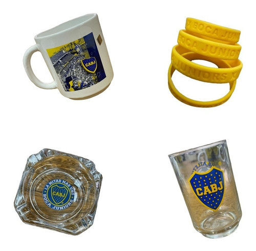 Combo Boca Juniors Oficial Taza + Cenicero + Vaso + Pulsera 