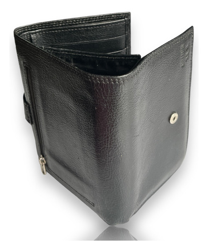 Monedero Dama De Cuero Italiano Florentino Button Negro (Usado)