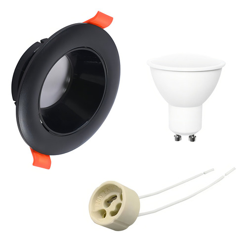 Spot Eco Porta Gu10 Negro/ Con Ampolleta 7w Certificada Estructura Negro /luz Fria