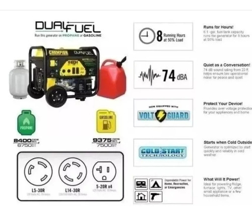 Generador Planta De Luz Dual 7500/9375 W Batería Incluida