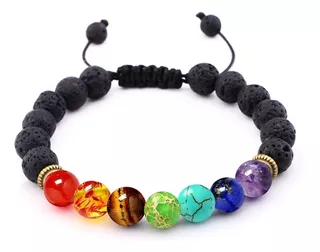 Pulsera De Cuentas De Lava 7 Chakras Pulseras Tejidas