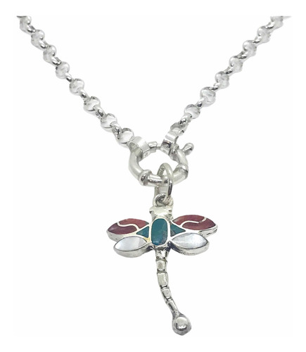 Imagen 3 de 5 de Collar De Plata 925 Con Dije De Libélula Y Piedras Andinas