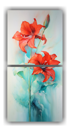 160x80cm Cuadro Abstracto Amaryllis Rojo Turquesa Decorativo