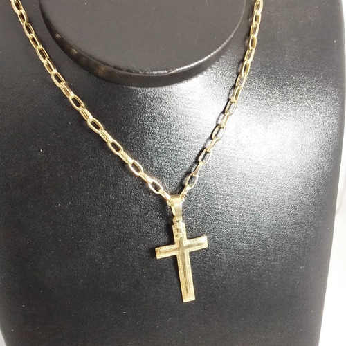Conjunto Baguete Com Pingente Cruz Ouro 18k