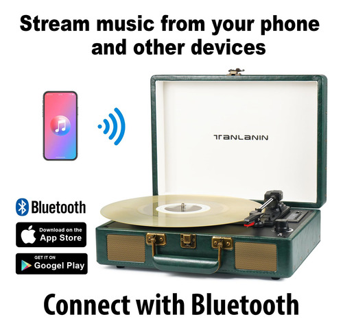 Tocadiscos Tanlanin Vintage Con Bluetooth Usb De 3 Velocidad