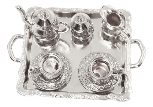 . 10 Piezas 1:12 Conjunto De Vajilla De Metal De Té Vino