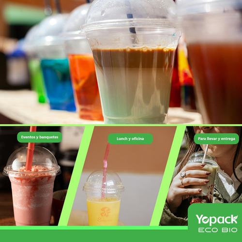 100 Vasos Desechables De Plástico Con Tapa Tipo Domo 12oz Transparente
