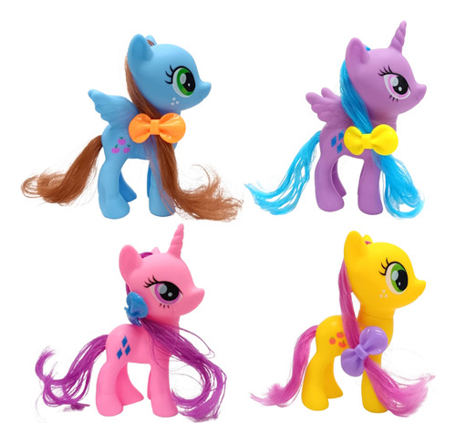 Coleção Com 4 Pequenas Pôneis Coloridas Brinquedo P/ Meninas
