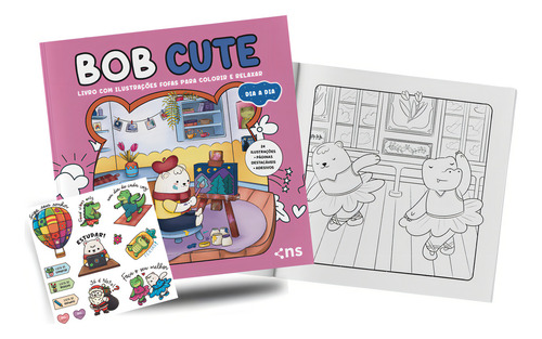 Combo Bob Cute - Kit Com 3 Livros De Colorir Para Todas As Idades: Acompanha Adesivos E Ilustrações Originais Fofas