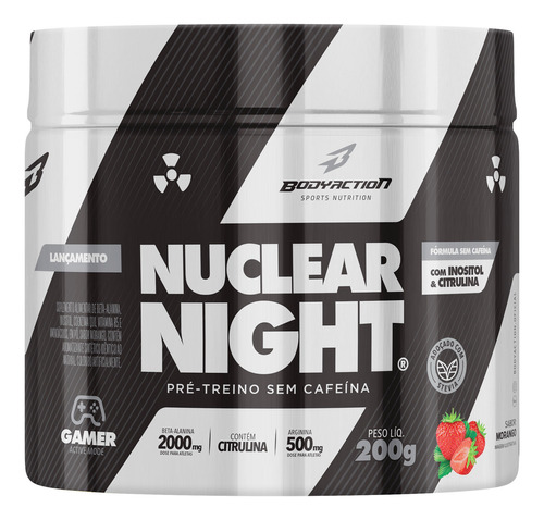 Preentrenamiento Nuclear Night, sin cafeína, 200 g, sabor a fresa, BodyAction