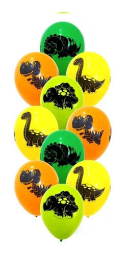 10 Globos De Latex Estampado Dinosaurios 12´´