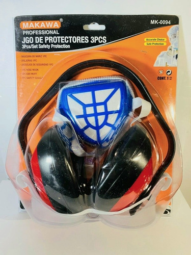 Protector 3 Piezas. Gafas Barbijo Tapa Oído. Pack 
