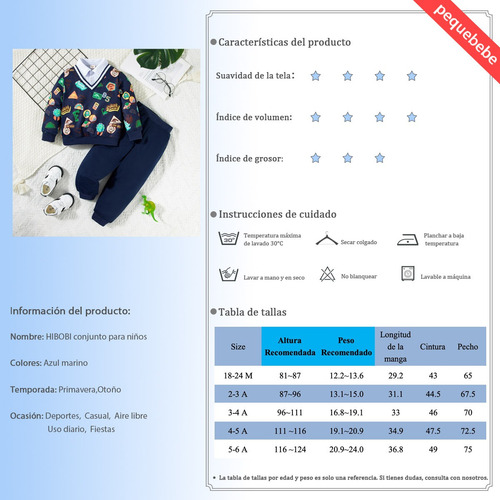 Conjunto De Niños Sudarera Con Estampado Dinausario Y Cuello Azul Marino 18-24 Meses