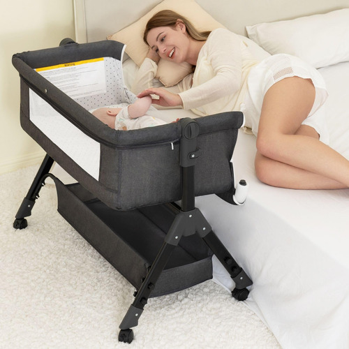Baby Bassinet Bedside Sleeper 3-in-1 W/ Wheels & Storage Gre
