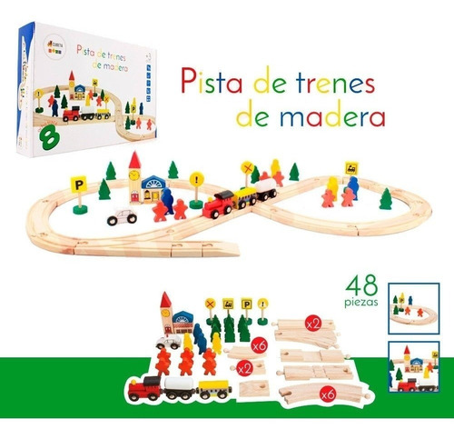 Imagen 2 de 5 de Pista Tren De Madera 48 Piezas Niños Juego Didactico Thomas
