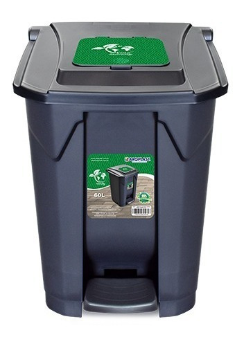 Tarro de residuos contenedor basura con ruedas pedal 60 Lts color negro