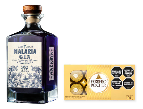 Gin Malaria Original + Bombón Ferrero Rocher Estuche X 8 Un Mix Flores