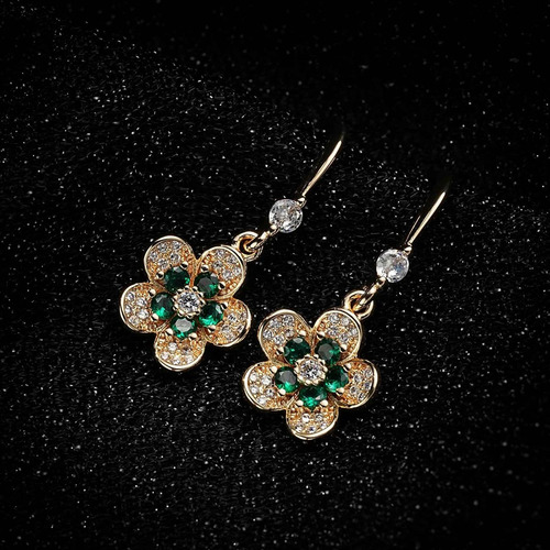 Pendientes Colgantes Flores Cristal Austriaco Verdes Mujer