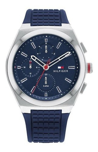 Relógio de pulso Tommy Hilfiger 1791899 com corria de silicone cor azul - bisel prata
