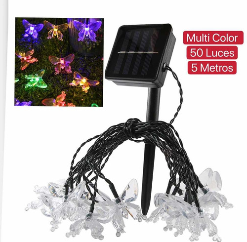 Lampara Guirnalda Luces Led Solar Mariposa De Color 50luz 7m