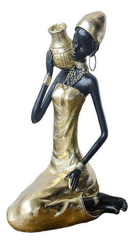Elegante Escultura De Dama Africana Para 21,5x12x12cm