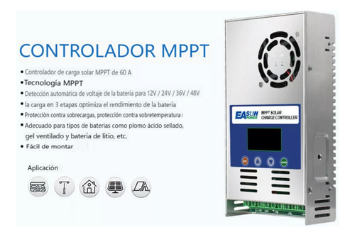 Controlador De Carga Solar Lcd Mppt 60a 12v/24v/48v 180voc Gris