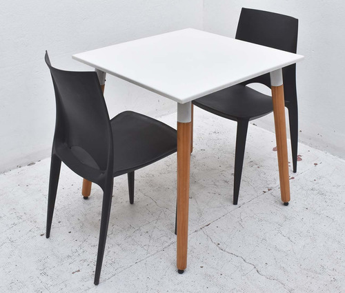 Combo Mesa Bar Eames 70 + 2 Sillas Napoli - Muebles Castelar Blanco/negro Liso