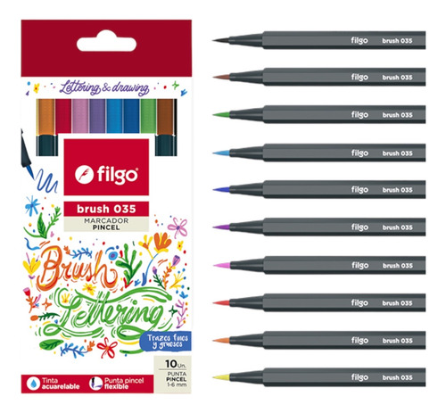 Set 10 Marcadores Brush Pen Colores Vivos Filgo Lettering