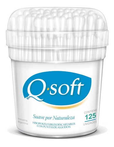 Hisopos Qsoft Flexibles Puntas De Algodon Pote 125 Unidades