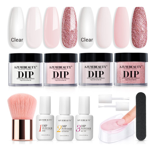 Dip Powder Nail Kit Azurebeauty Starter W/ 4 Colors 12 Pcs