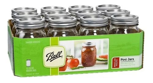 Frascos Ball Mason Jar 16oz. Boca Regular Caja De 12 Pzs