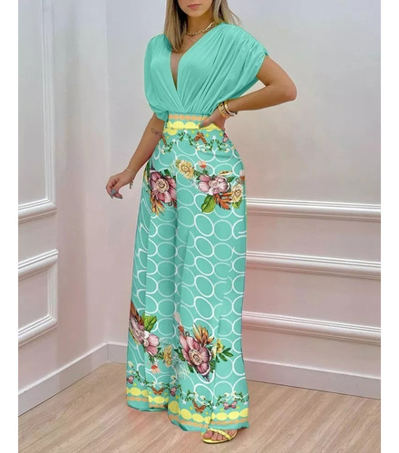 Conjunto Crop Top Y Pantalón Mujer Moda Estampado Floral