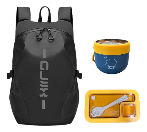 Mochila Antirrobo Con Fiambrera Y Tazon Para Almuerzo Negro/amarillo Liso