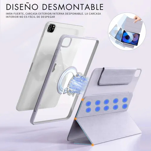 Mr. Gadgets Funda Case Transparente Smart Folio 2 En 1 Magnetico, Antifouling, Compatible Con iPad 10ma Generacion /11va Gen A16 11 Pulgadas, Porta Lapices, Soporte Plegable, Color Lila
