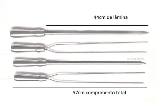 Imagem 2 de 3 de Kit 6 Espetos Inox Simples/duplo + Porta Espeto