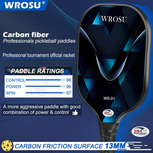 Conjunto De Pás Pickleball Wrosu Carbon Fiber, Pacote Com 4