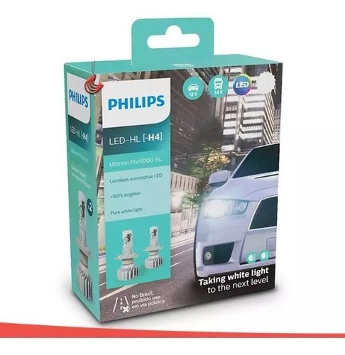 Par Lâmpadas Led H4 Philips Pro500 12v 6000k Original