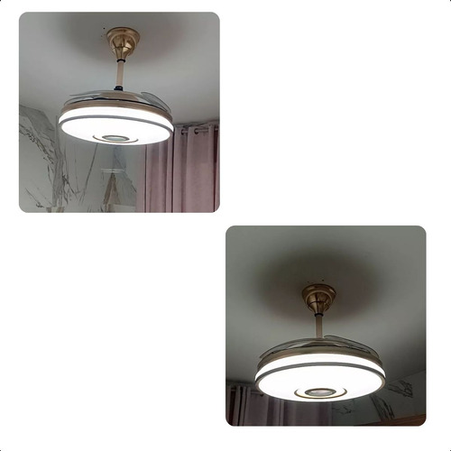 Ventilador De Teto Retrátil Bipo 4 Pás Bluetooth E Controle Estrutura Dourado