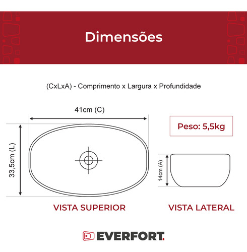 Cuba De Apoio Oval 41x33,5cm Branco Everfort