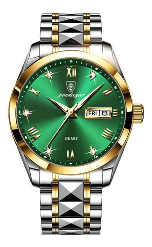 Reloj Luminoso Con Calendario Moderno Poedagar 985 Color del fondo Silver Gold Green