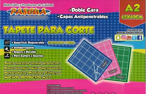 Tapete De Corte A2 45x60 Doble Cara Disponible  En Rosa/azul