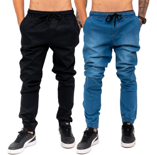 Kit 2 Calças Jeans Camuflada Masculina Jogger C/ Punho Lycra